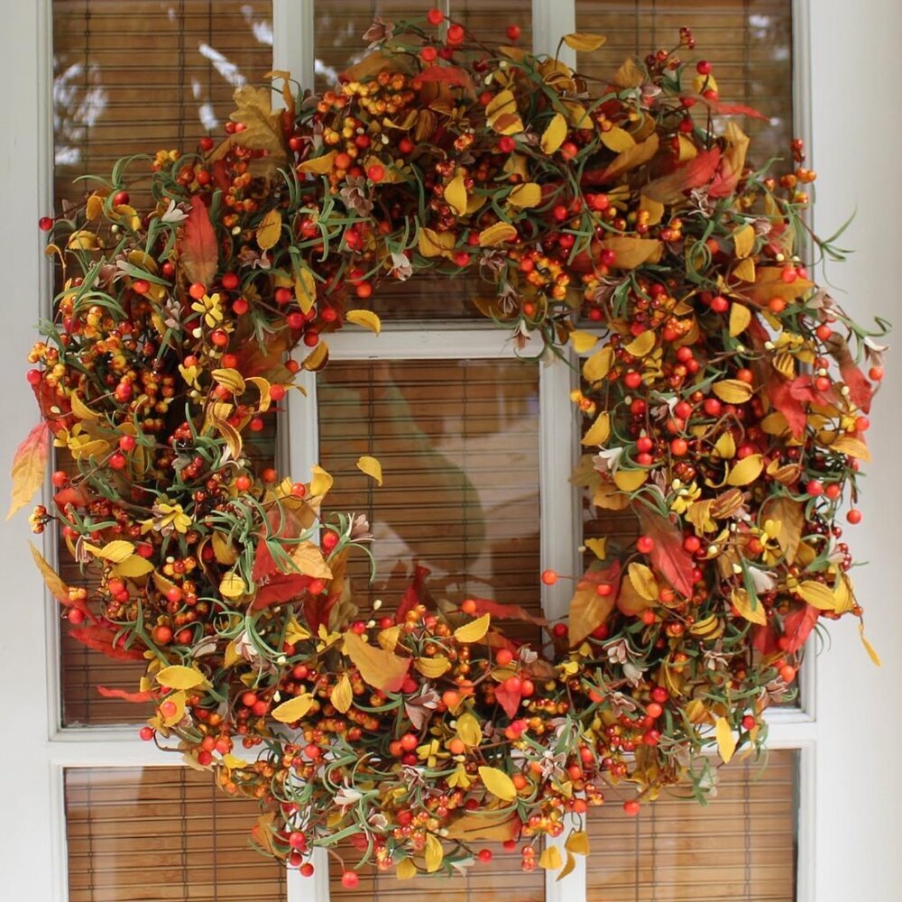 Appalachia Berry Silk Fall Door Wreath 24 inch, Handcrafted, Designed in , Full - Picture 2 of 9